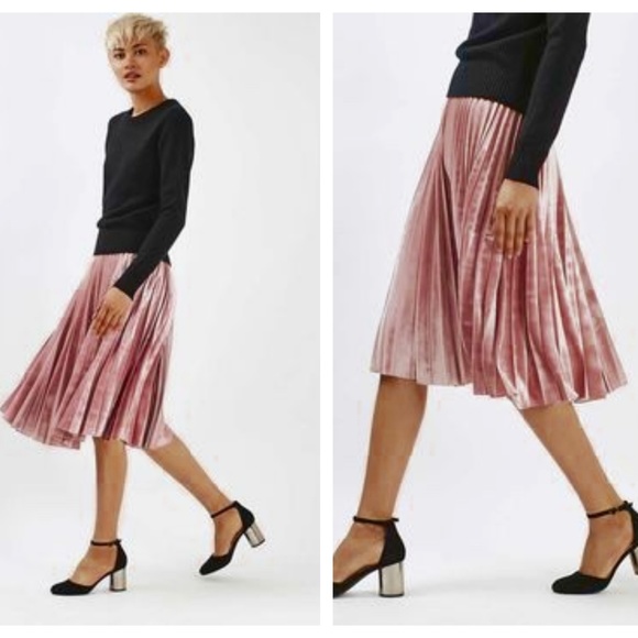 Pink Owl Velvet Pleated Champagne Skirt - Picture 3 of 7